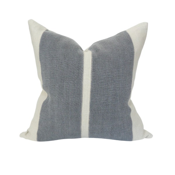 Vintage Blue Striped Linen Pillow