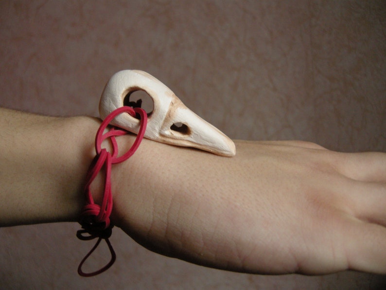 Gothic crow jewellery Ceramic bracelet Raven skull