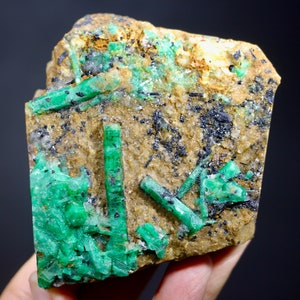 Natural Lush Green Emerald Crystal specimen on Matrix, Emerald Crystal, Green Emerald from Panjshir Mine. 260 Grams. Size.71*63*35 mm