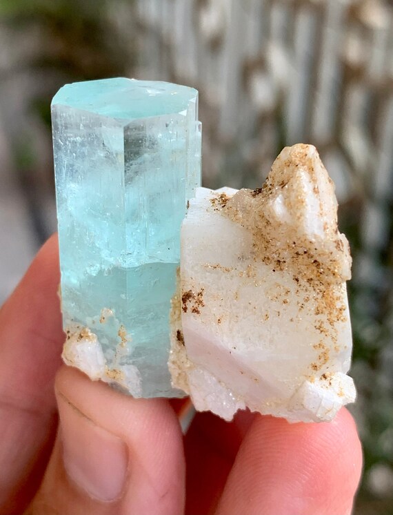 Natural Sky Blue Aquamarine Crystal Specimen on Matrix aquamarine Crystal natural Mineral Aquamarine With Feldspar Specimen 20 Grams Etsy