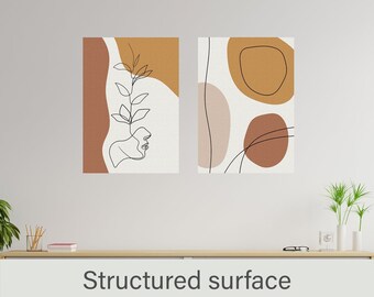Abstract Wall Art Printed on Structured Wall Stickers, 3D Sticker Minimalist Wall Sticker, Beige One Line Face Plant Abstract Design Decor