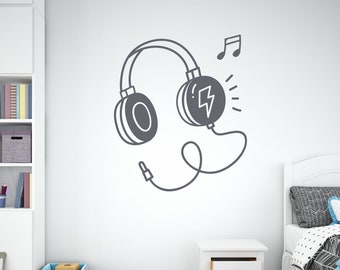 Headphone Wall Decor, Kids Room Wall Sticker, Headphone Music Lover Home Decor for Child, Vinyl Wall Sticker, Matte Wall Decal Headphone