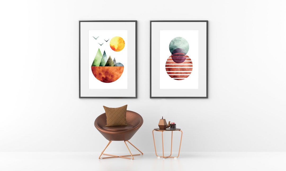 Abstract Shapes Wall Art Decals, Watercolor Sticker Wall Art, Living ...