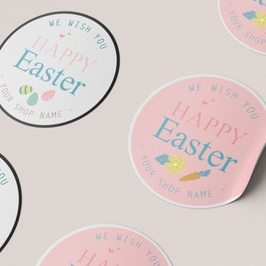 50 Happy Easter Shop Labels, Round Easter Decals for Packaging, Shop Supply Circle Easter Stickers, Happy Easter Wishes Vinyl Stickers