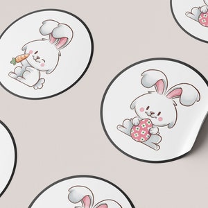 100 Easter Rabbit Stickers, Mini Round Decals for Ester, Easter Design Vinyl Stickers, Small Labels Easter, Easter Packaging Stickers Decals