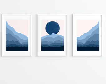 Mid Century Modern Wall Art, Mountain Wall Art Prints, Gallery Wall Art, Landscape Wall Decoration, Modern Art Wall Stickers, Vinyl Decor