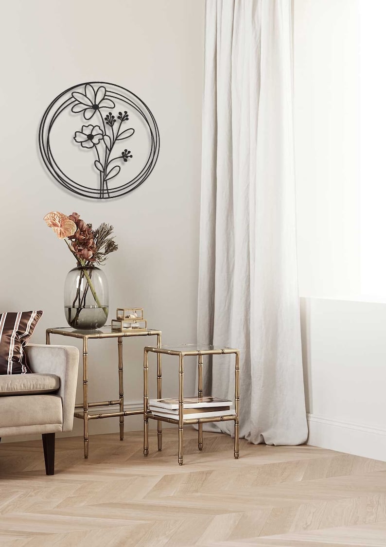 Metal Flower Wall Decor Round Metal Flower Living Room Wall Etsy