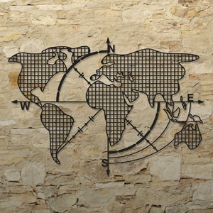 World Map Wall Decor, Metal Wall Art, World Map Wall Hanger, home decor, Office Decor, Gift For Him, Housewarming Gift, mother's day gift