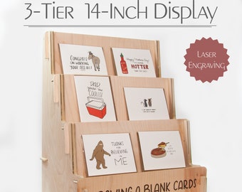 Craft Show Display Stand, Table Top Shelf, Wood Greeting Card Display, Postcard, Sticker, Photo | Three Tier, 14"