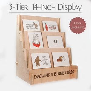 Craft Show Display Stand, Table Top Shelf, Wood Greeting Card Display, Postcard, Sticker, Photo Three Tier, 14 image 1