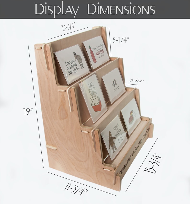 Craft Show Display Stand, Tischregal, Grußkartenständer aus Holz, Postkarte, Aufkleber, Foto Drei Tier, 36cm Bild 2