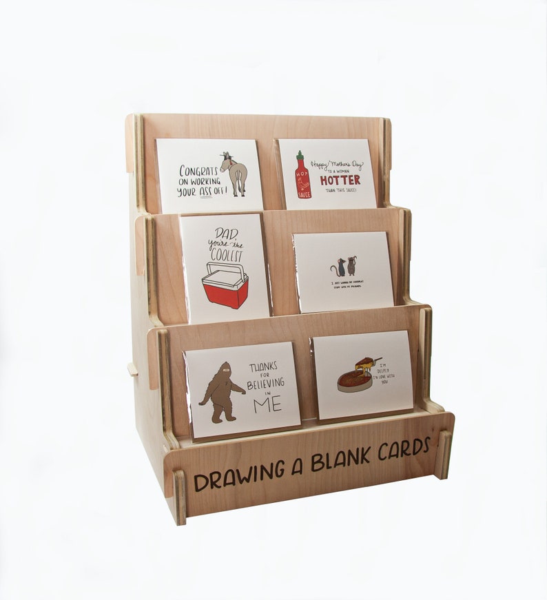 Craft Show Display Stand, Tischregal, Grußkartenständer aus Holz, Postkarte, Aufkleber, Foto Drei Tier, 36cm Bild 8