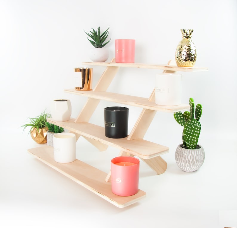 Messestand aus Holz für Kunsthandwerksmärkte, 4-stöckiges Regal aus Birkensperrholz, Tischaufsteller für Kerzen, Seife und Verkaufsstände Bild 7