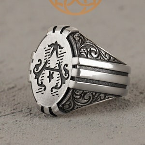 Monogram Letters Gegraveerde Sterling Zilveren Ring voor Mannen, Verjaardag Cadeau Ring, Sterling Zilveren Sieraden, Monogram Naam Zilveren Ring
