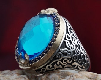 Men's Silver Ring, Blue-Green-Zultanite Gemstone Rings, Colourful Ring, Gemstone Rings for Men, Birthday Gift Rings for Men, Silver Jewelry
