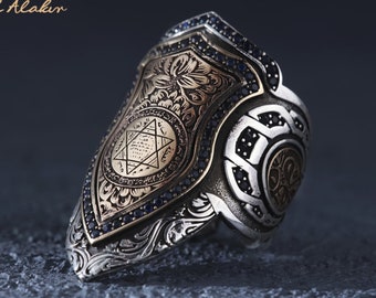 Seal of Solomon Archer Thumb Ring, Open Back Archery Zihgir Ring, Sterling Silver Star of David Ring, Seal of Solomon Silver Archery Ring