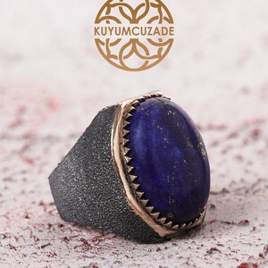 Handmade Lapis Lazuli Sterling Silver Ring for Men, Unique Gemstone Jewelry, Vintage Style Silver Ring, Gift for Him, Father’s Day Gift