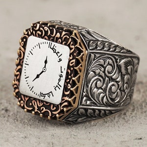 Hand gegraveerd ontwerp Sterling Zilver Arabisch "De dood is genoeg als adviseur" Geschreven Sterling zilveren ring, Islamitische zilveren ring voor mannen