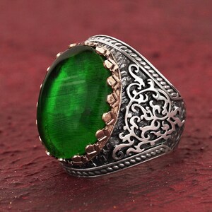 Green Fire Amber Gemstone Sterling Silver Ring, Green Gemstone Jewelry, Men Green Gemstone Ring, Fire Amber Stone Sterling Silver Ring