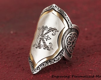 Monogram Letters Engraved Archer Thumb Zihgir Silver Ring, Silver Personalized Monogram Ring, Archery Ring, Silver Thumb Archer Ring, Silver