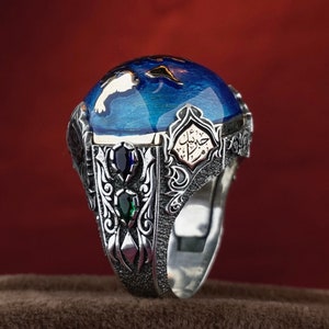 Weltkarte eingewickelter Ring, Männer Design Ring, Idealist Ring für Männer, Sterling Silber Schmuck für Männer, Geschenk für ihn, Epoxy Ring für Männer