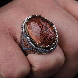 Bague arabe gravée avec pierre précieuse aux couleurs changeantes, bague pour homme élégante, bague de calligraphie islamique avec « Il n'y a de vainqueur qu'Allah »