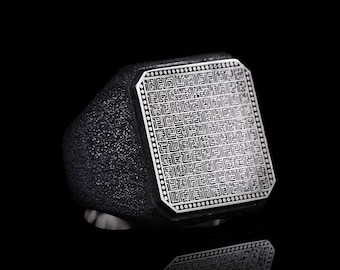Anillo de sello de plata con los 99 nombres de Alá grabados, anillo de plata con la inscripción Esma Al-Husna, anillo árabe para hombre, anillo musulmán de plata, anillo islámico