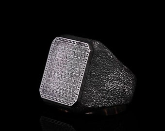 Anillo de plata Esmaul Husna, anillo con 99 nombres de Alá con caligrafía kufi, regalo de joyería para musulmanes, anillo islámico grabado para hombres, anillo auténtico