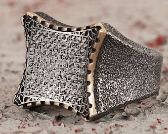 99 Nombres de Allah Asma Al-Husna Anillo de Plata de Ley Grabado, Caligrafía Árabe Cúfica 99 Nombres de Allah Anillo de Plata Grabado, Anillo Islámico