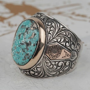 Anillo de plata de ley de piedra preciosa turquesa, anillo de declaración para hombres, anillo de turquesa natural, regalo para él, anillo de regalo de aniversario, anillo de turquesa