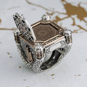 Overdekte Islamitische Bescherming Ring, Arabische Surah Geschreven Zilveren Ring, Surah Al-Inshirah geschreven ring, Covert Cover Ring voor mannen, Kalligrafie Ring