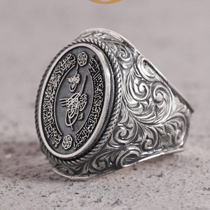 Islamitische gebeden gegraveerde zilveren ring, islamitische Arabische bescherming gebeden gegraveerde ring, zegelring, gegraveerde zilveren sieraden voor mannen