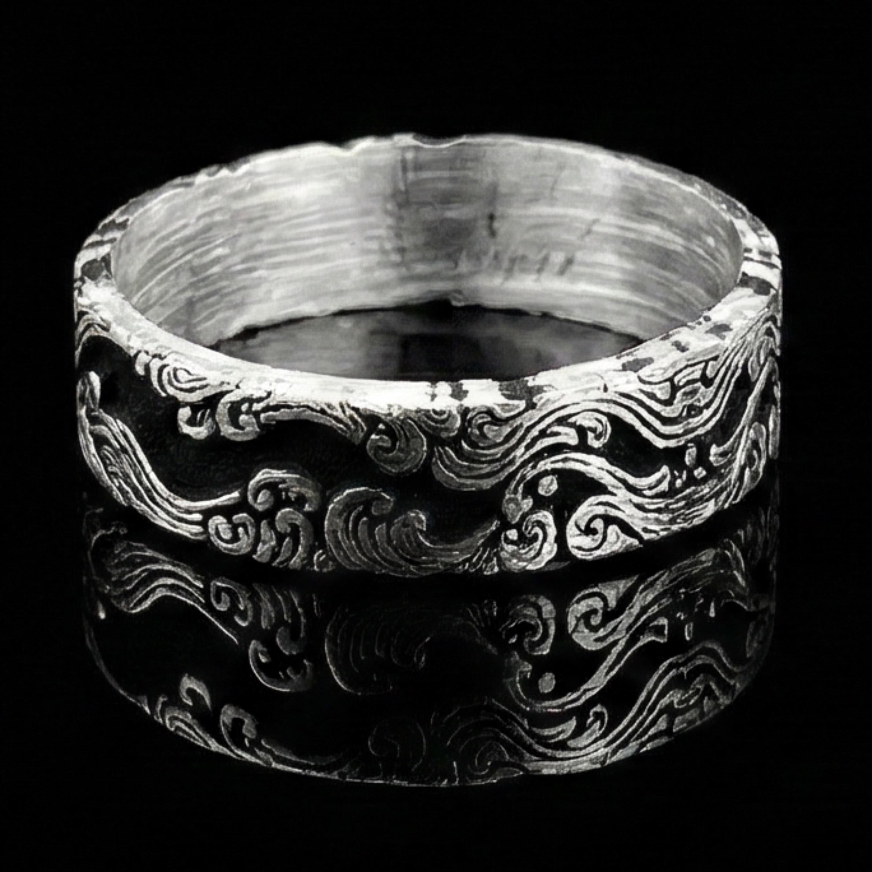 Mens Silver Ring, Wave Ring, Sterling Silver Band for Men
