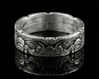 Men Silver Ring, Japanese Wave Ring, Oxidized Sterling Silver Band, Rustic Ocean Jewelry, Mens Thumb Ring, Unique Wedding Band for Him
