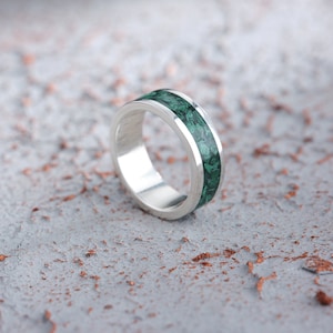 Anel de malaquita de prata esterlina 925K, anel de banda de malaquita verde para homens, aliança de casamento de luxo com pedra natural, anel de eternidade de malaquita