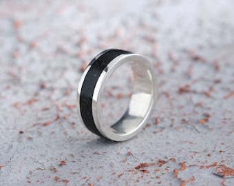 Full Eternity Black Onyx Men&#39;s Wedding Band, 925 Sterling Silver Ring, Unique Men&#39;s Engagement Ring, Onyx Jewelry Gift for Him