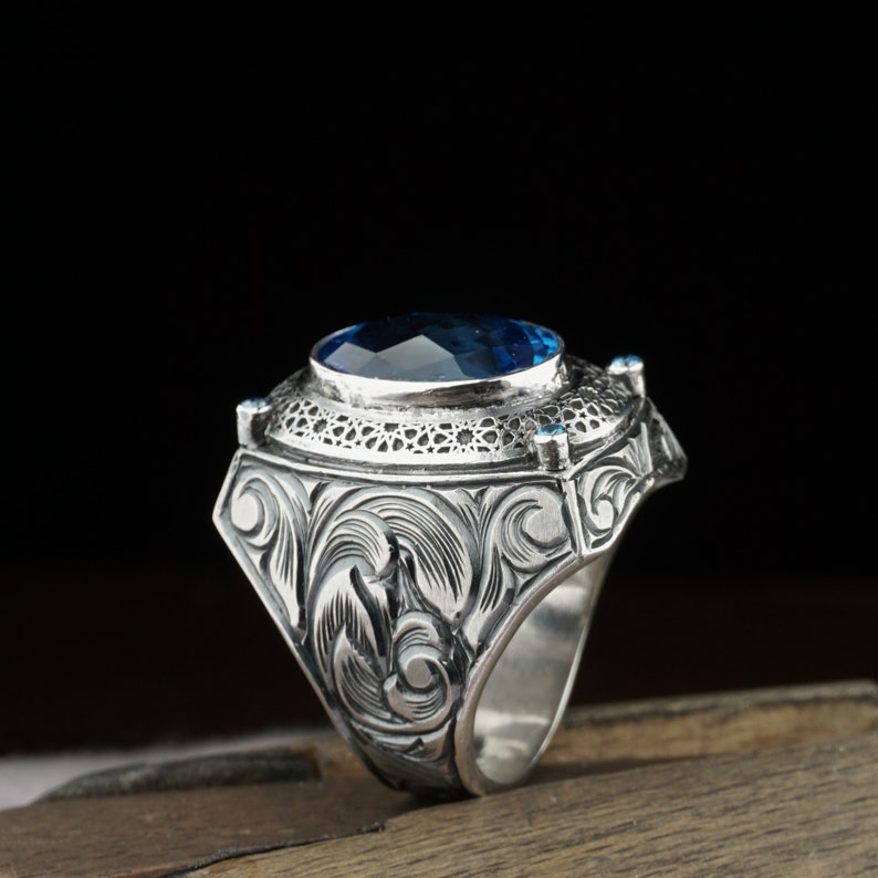 Pure Blue Topaz Stone Men's Silver Silver Custom Hand - Etsy