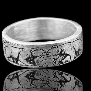 Sterling Silver Bear Ring for Men – Hand Engraved Wildlife Animal Band – Rustic Nature Inspired Forest Ring – Handmade Animal Jewelry