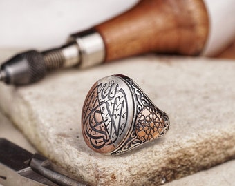 Exquisite Silver Ring, Engraved with Arabic Calligraphy 'No Victor but Allah', Handcrafted Spiritual Artisan Jewelry