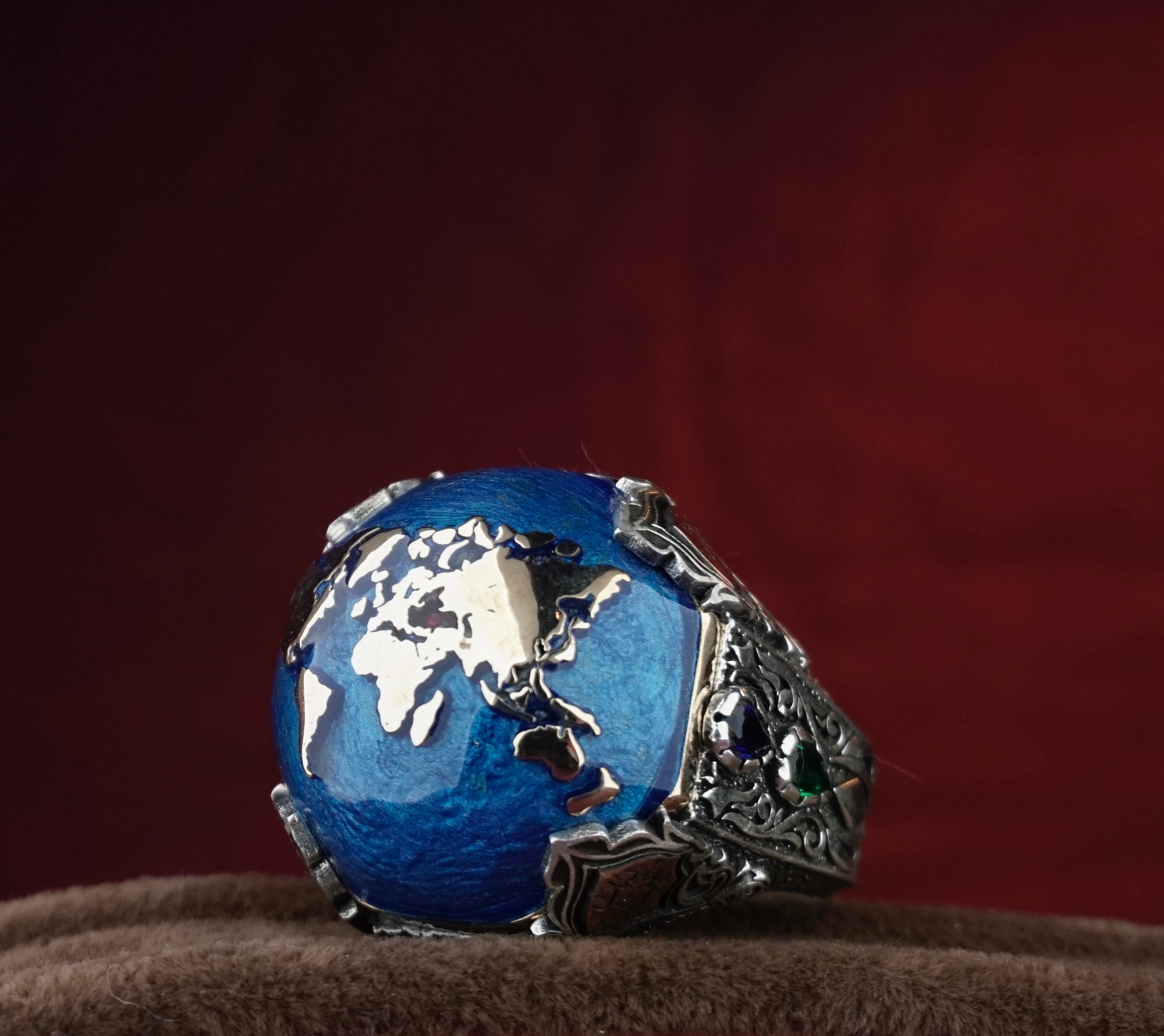 World Map Wrapped Ring Sterling Silver World Map Ring Etsy