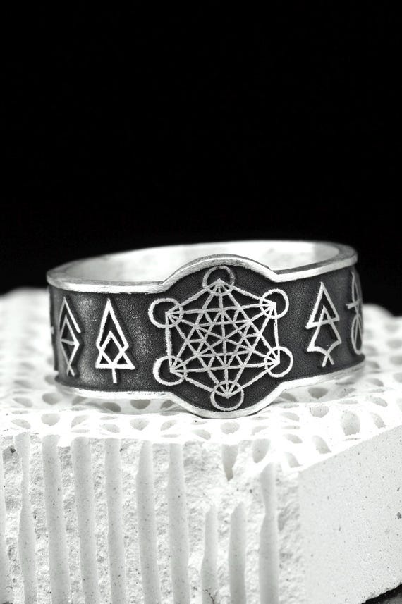 Metatron’s Cube Sterling Silver Ring, Sacred Geometry Jewelry for Men, Handmade Esoteric Symbol Band, Spiritual Talisman Ring