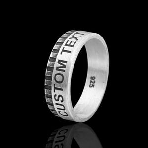 Men Silver Ring Custom Text Band 925 Sterling Personalized Coin Edge Engraved Ring Boyfriend Gift