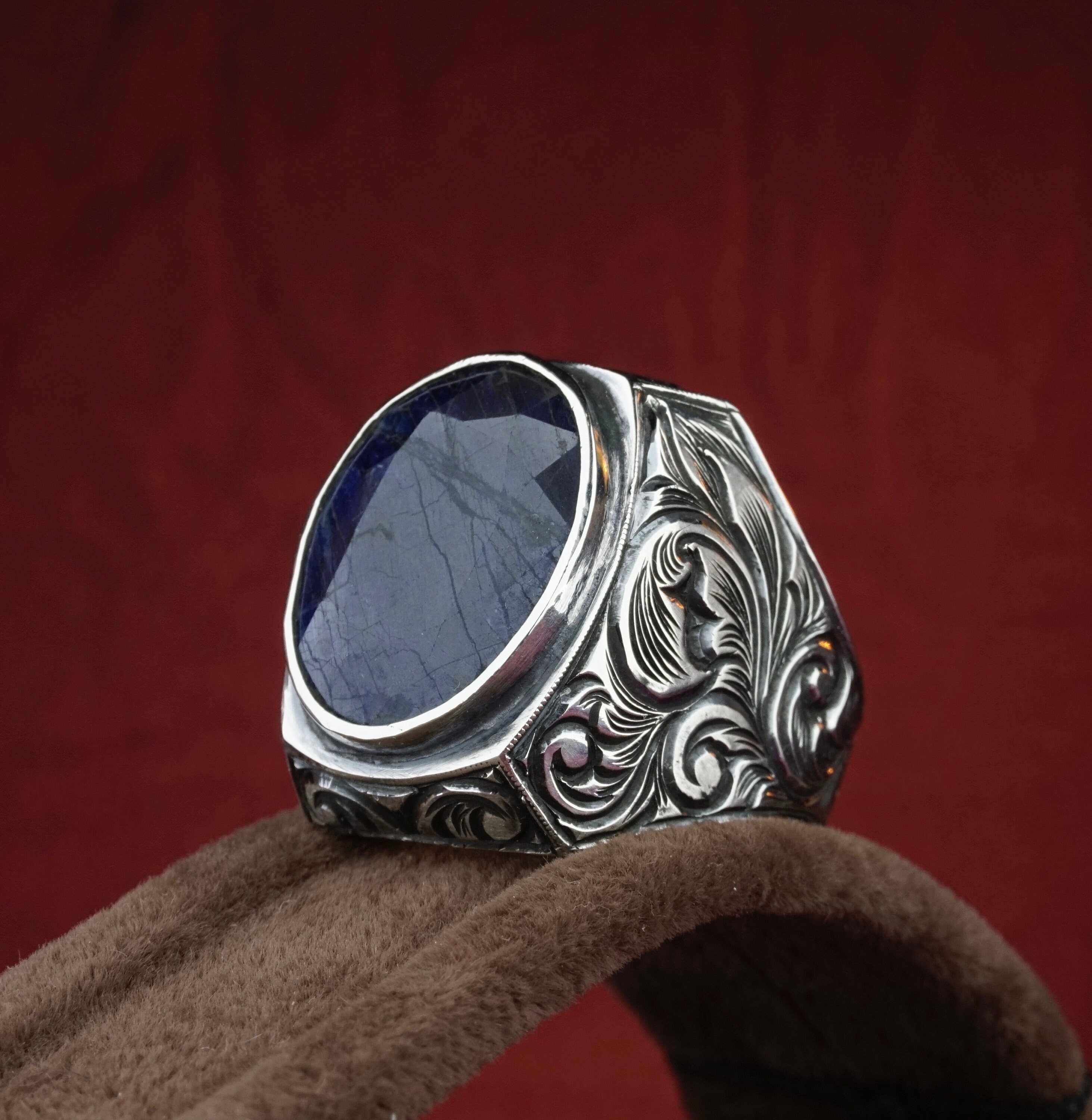 Silver Greek Men Ring Sapphire Men Ring Rectangle Etsy UK
