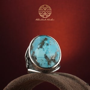 Islamic Turquoise Stone Silver Ring, Engraved Surah Al-Yasin Written Ring, Quran Written Men Ring, Large Thumb Ring, Turquoise Jewelry Gift