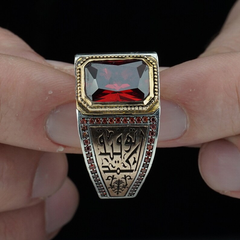 Men's Red Gemstone Silver Ring Custom Design Ring for Etsy