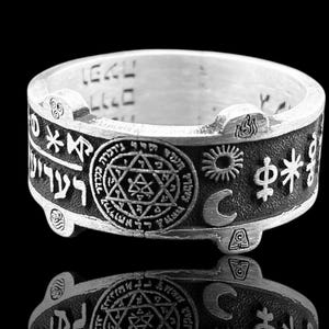 Mystic Symbol Ring – Seal of Solomon Talisman Ring with Ancient Glyphs and 925 Silver Handmade Design by Kuyumcuzade