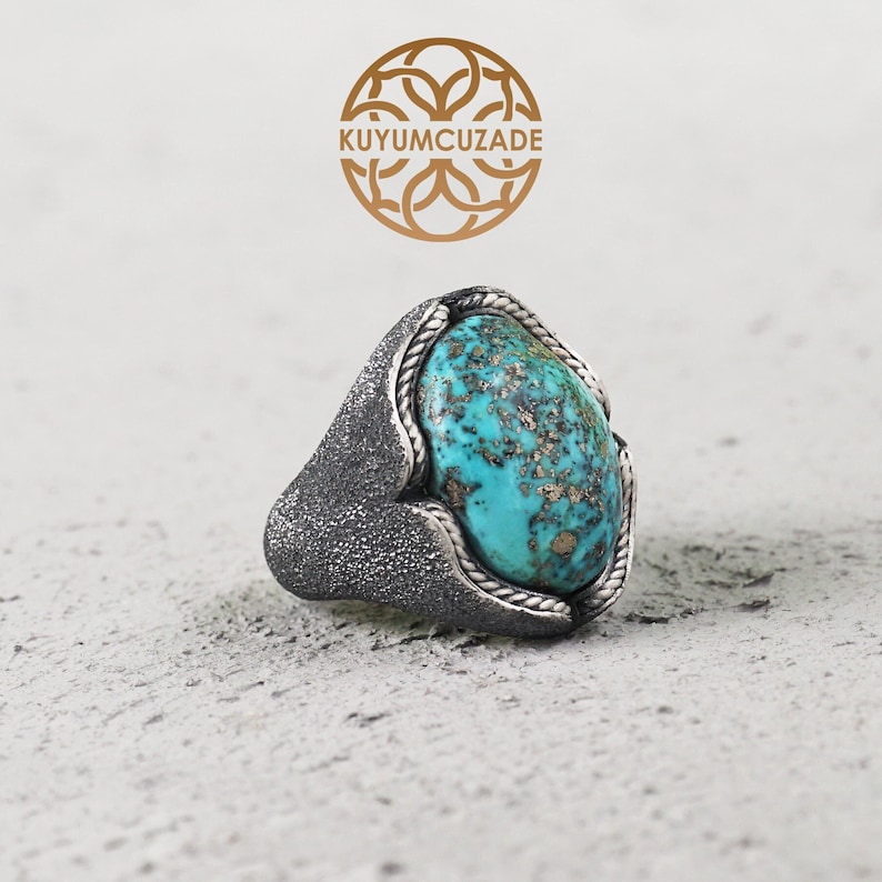 Genuine Turquoise Gemstone Sterling Silver Ring, Statement Ring for Men ...