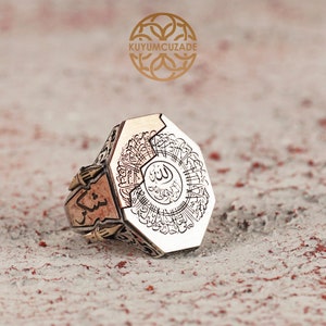 925 Sterling Silver Men&#39;s Ring with Ayetel Kursi Verse Engraving, Handcrafted Islamic Jewelry, Unique Quranic Calligraphy Accessory