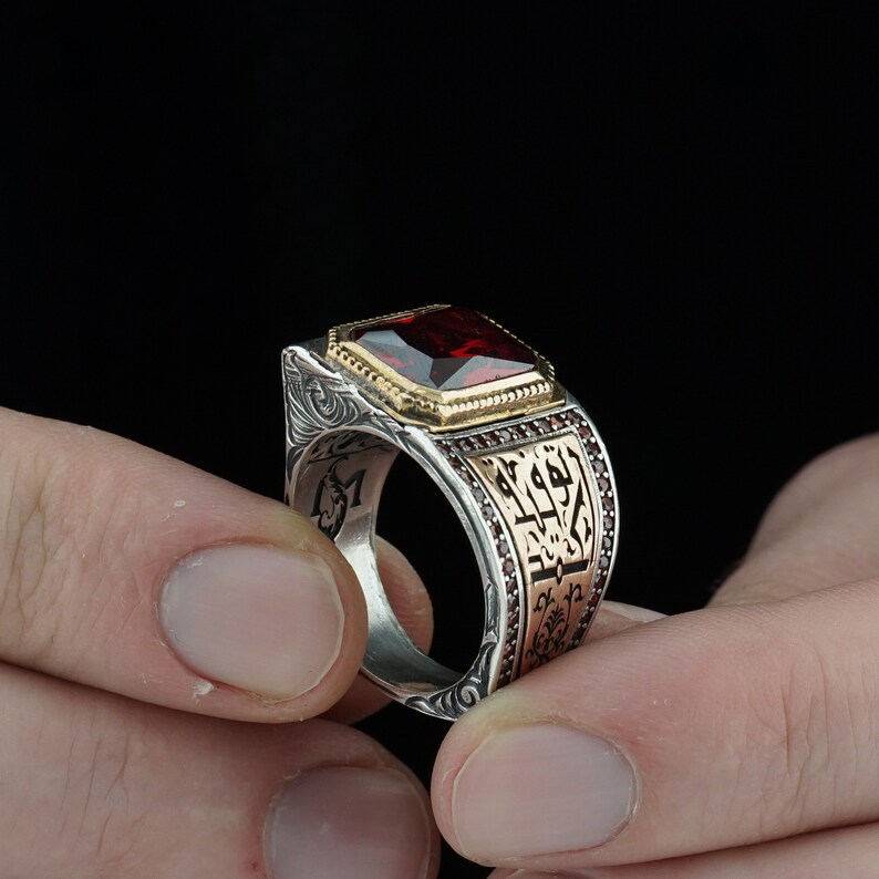 Men's Red Gemstone Silver Ring Custom Design Ring for Etsy
