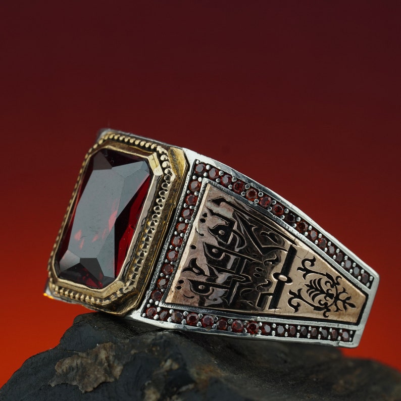 Men's Red Gemstone Silver Ring Custom Design Ring for Etsy
